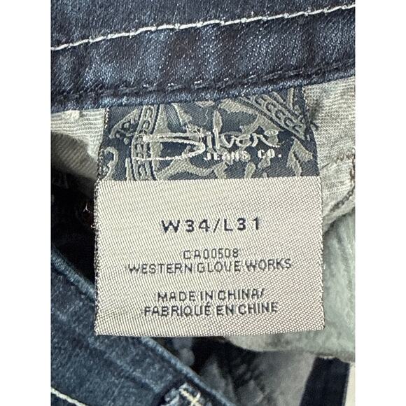 Silver Jeans Suki Super Skinny Womens Size 34x31 Thick Stitch Embroidered Dark - Picture 4 of 9
